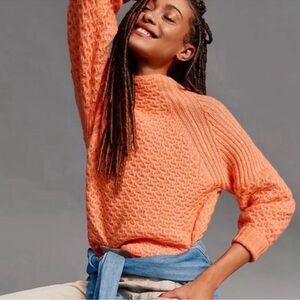 ANTHROPOLOGIE BIA CORAL ORANGE NEON MOCK NECK PULLOVER ALPACA BLEND SWEATER